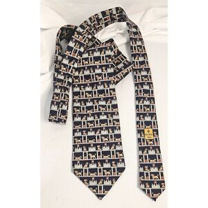 VTG Wathne Silk Tie‎ Dog Lover Novelty Print Animal Pattern Navy Necktie 80s 90s